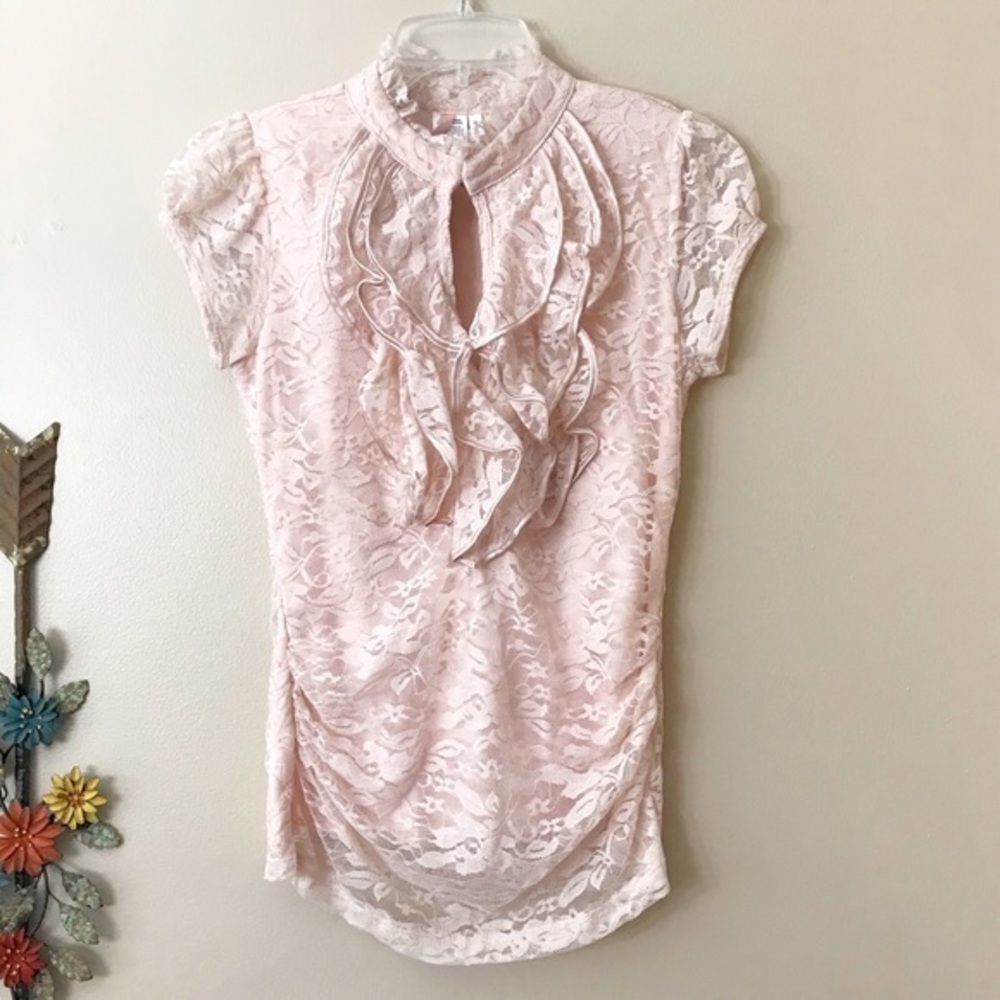 Pink Lace Ruffle Blouse Size Medium, EUC